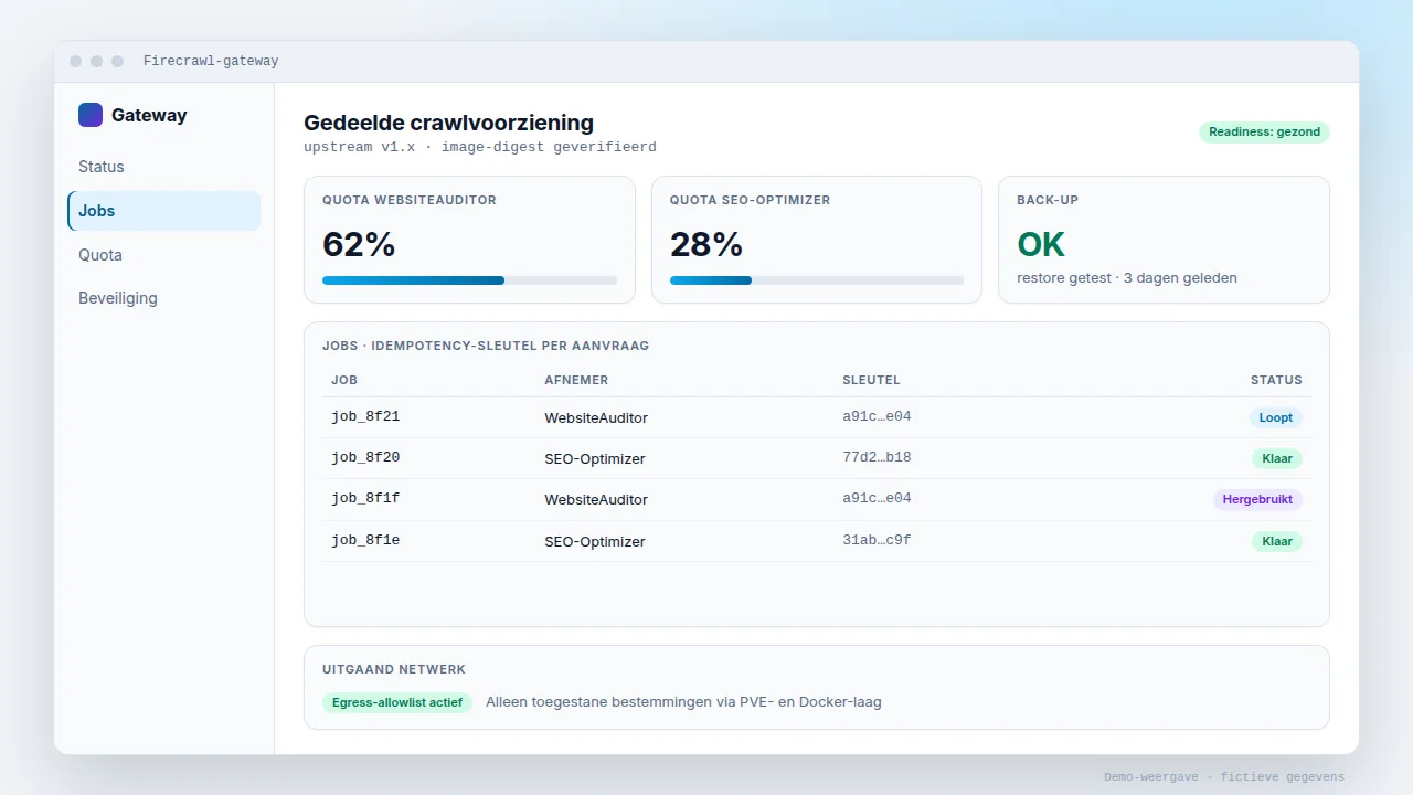 Demo-weergave van Firecrawl-platform als gedeelde crawlvoorziening