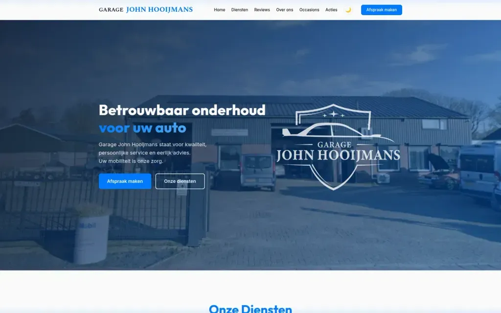 Schermafdruk van de website van Garage John Hooijmans